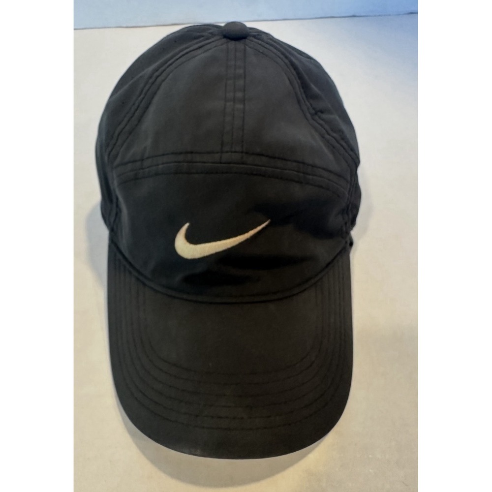 Nike Hat Cap 7 Panel Legacy 91 Dri Fit Black Gold Swoosh Adjustable Running